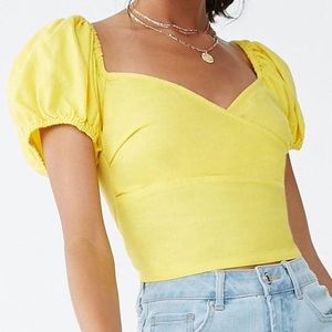 Forever 21 Lace-Up Surplice Puff Sleeve Top